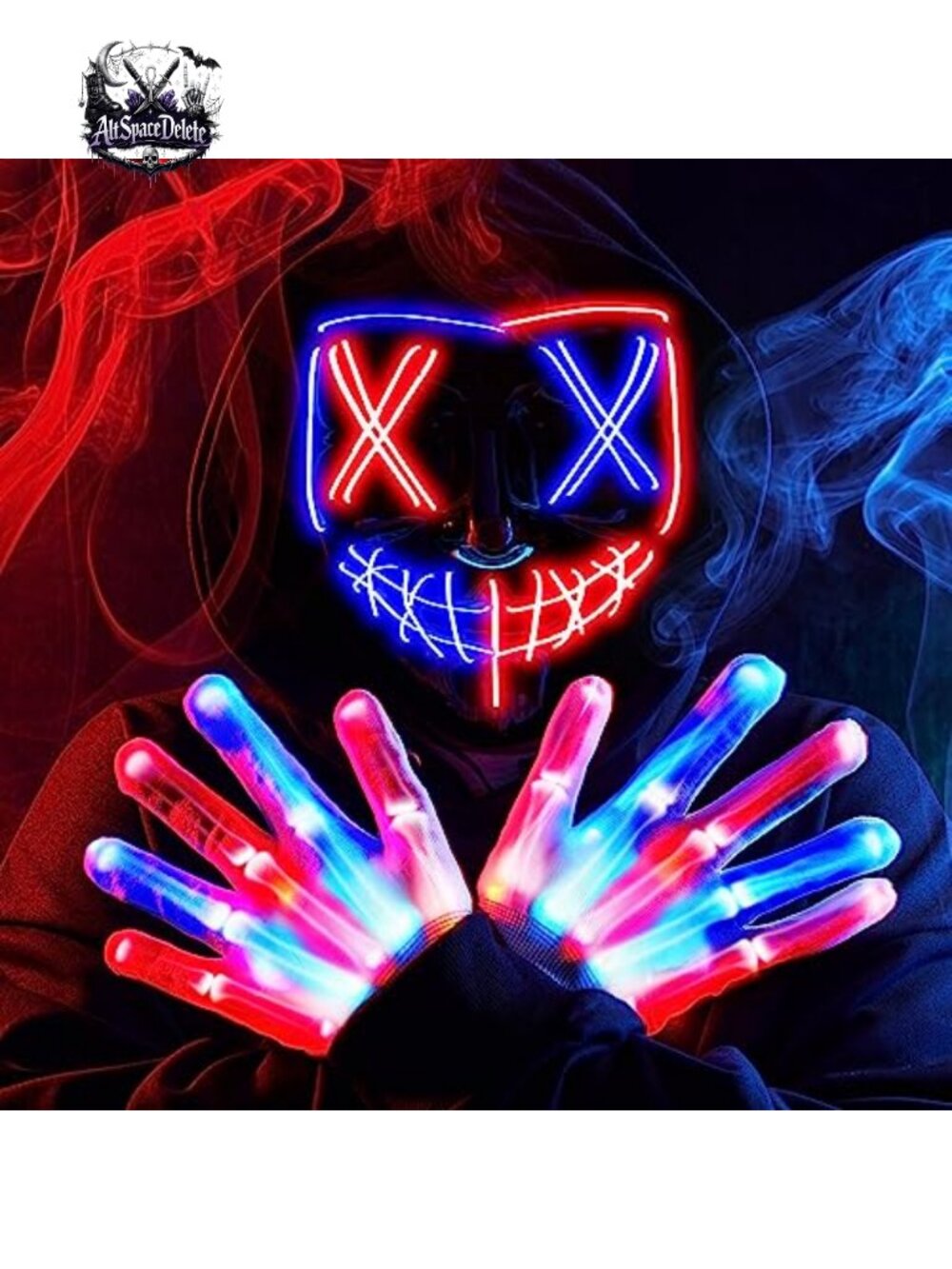 LED Light Up Mask And Gloves Set 3 Modes Cosplay Halloween Fancy Dress